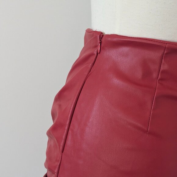 New with tags. Zara faux leather mini skirt. Red.  Medium. - Picture 4 of 10